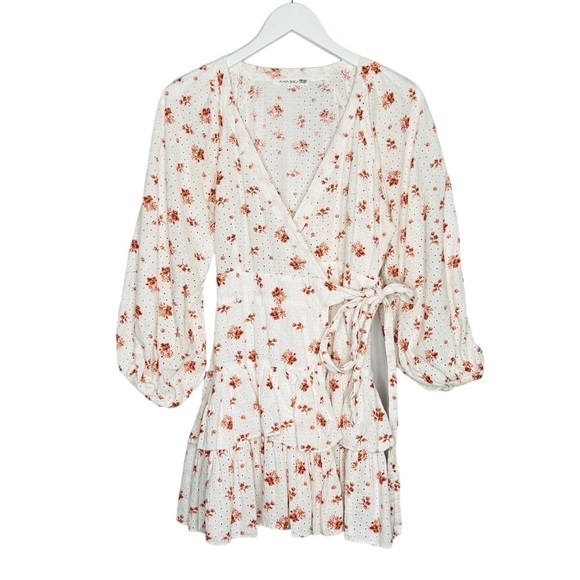 Maia Bergman Ines Floral Eyelet Wrap Mini Dress Size L - Picture 6 of 16